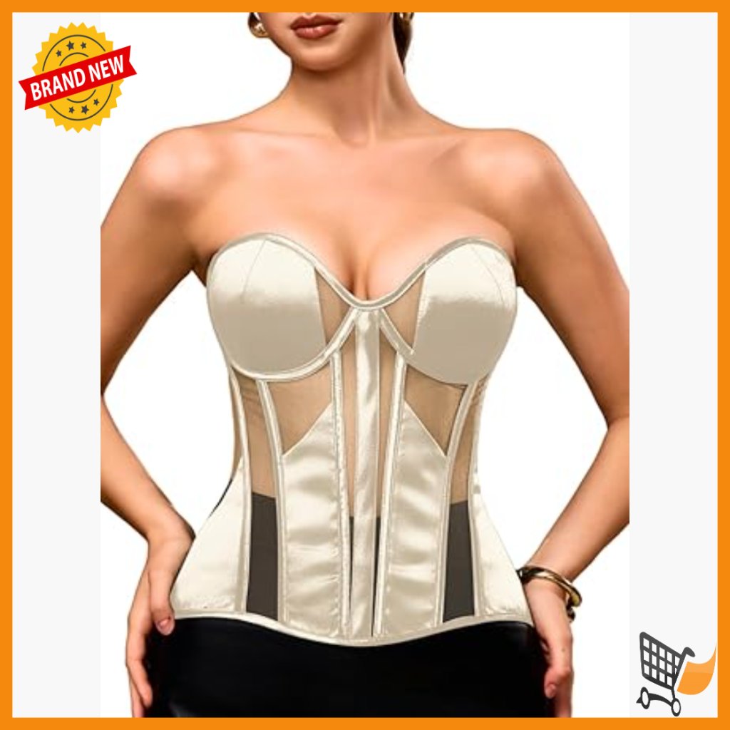 Satin Corset Top With Underwire Padded Boned Lace-Up Back Sizes 00-18